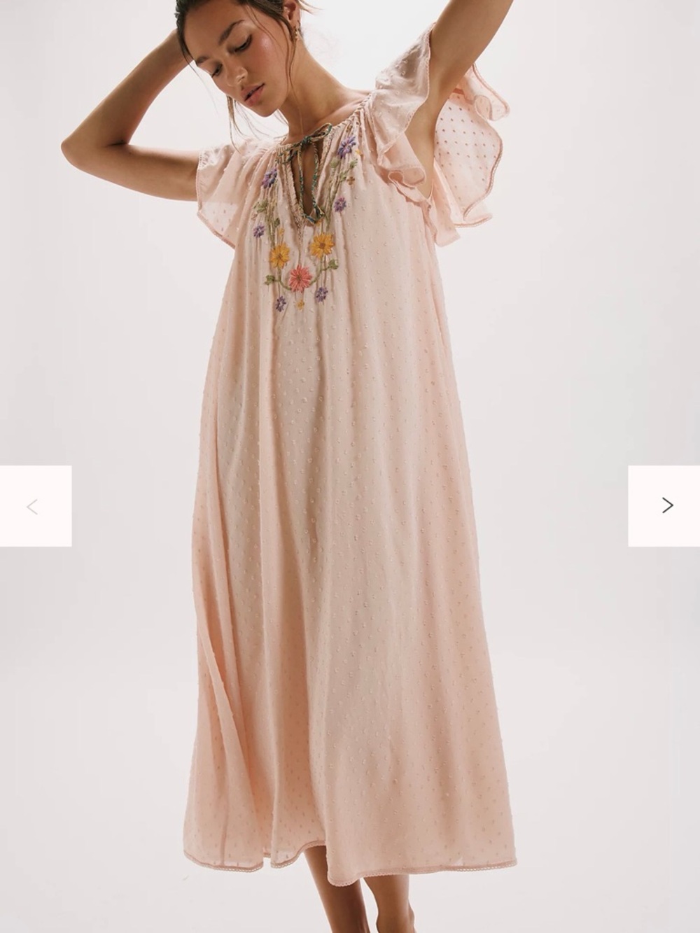 Free People Blush Pink Embroidered Savanna Rose Midi Dress 🔥 Size M - Picture 1 of 3